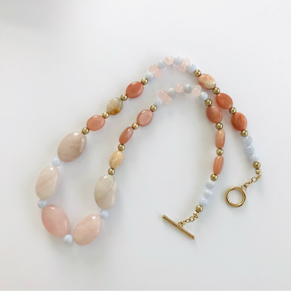 $129 Lauren Ralph Lauren Natural Gemstone Quartz Beaded Gold Tone Chain Necklace